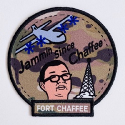 Printed badge with embroidered border